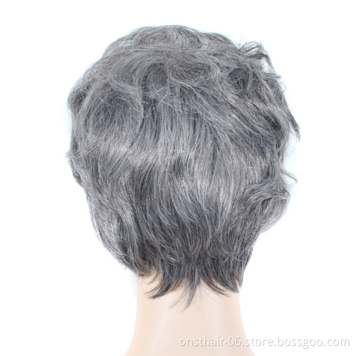 Onst Women lolita Cosplay Wig Hair Puffy Bangs Grey Ombre Synthetic Short Pixie Layered Curly Heat Resistant For Men White
